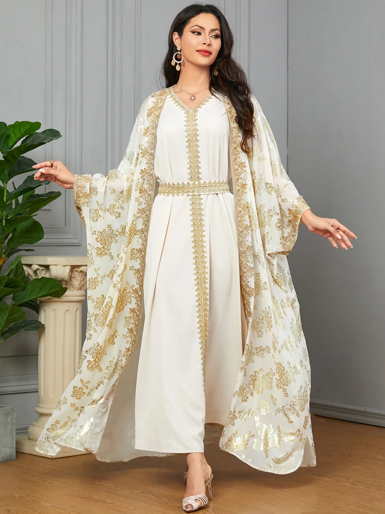 Kaftan Weiß Gold - Kaftan Morokko
